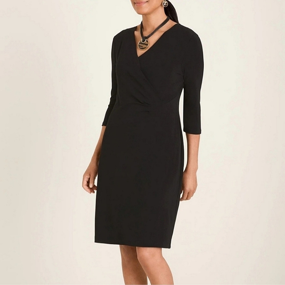 Chico’s Women's V-Neck So Slimming Knee Length Wrap Black Dress Size 1 (8/10)